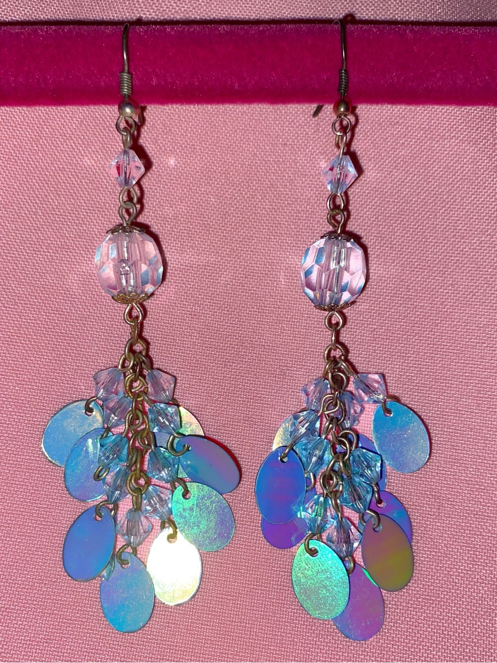 Iridescent Blue Disc Dangle Earrings – Unbranded